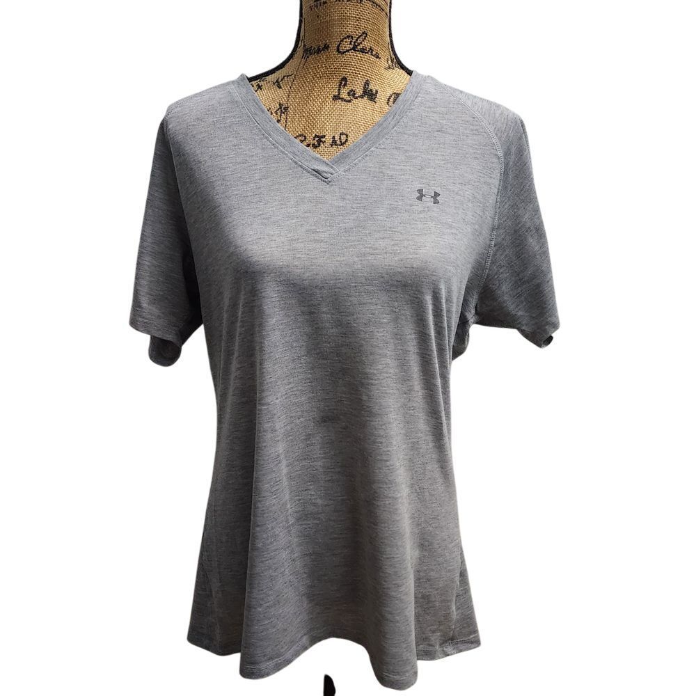 Under Armour‎ Tech T-Shirt V-Neck Loose Fit Athletic Top Gray Women's